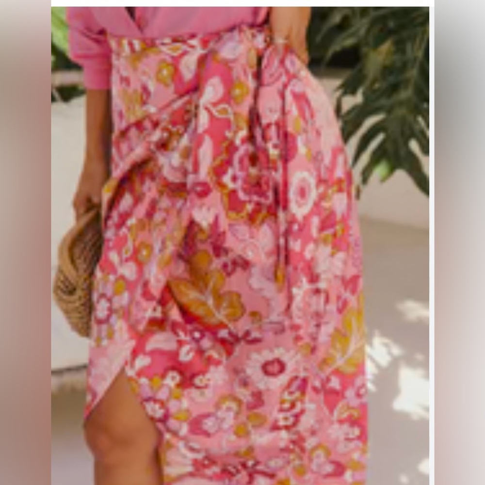 NWOT Forum Pink Floral wrap Midi Skirt - Picture 11 of 12